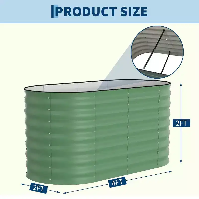 GustoWave 2 PCS 4x2x2 FT Galvanized Steel Raised Garden Bed, Planter for Vegetables, Flowers with Anti-Cut Strips, Green