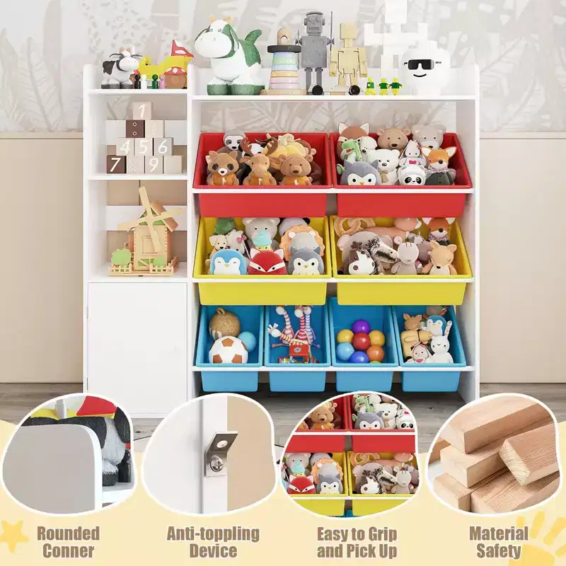 Kids Toy Organizer with 8 Removable Bins, Large Toy Box & Bookshelf Combo for Bedroom, Nursery, Classroom for Toys Books