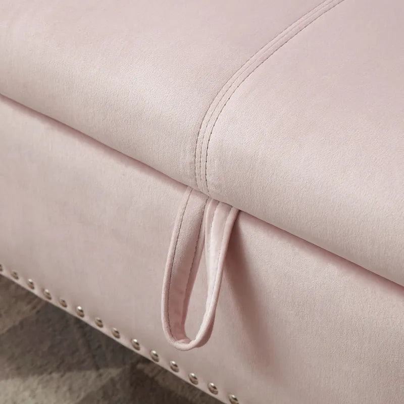 Upholstered Storage Ottoman Bench – Brown / Beige / Blue / Black / Grey / Pink, Velvet, Rolled Arms, Seats 2