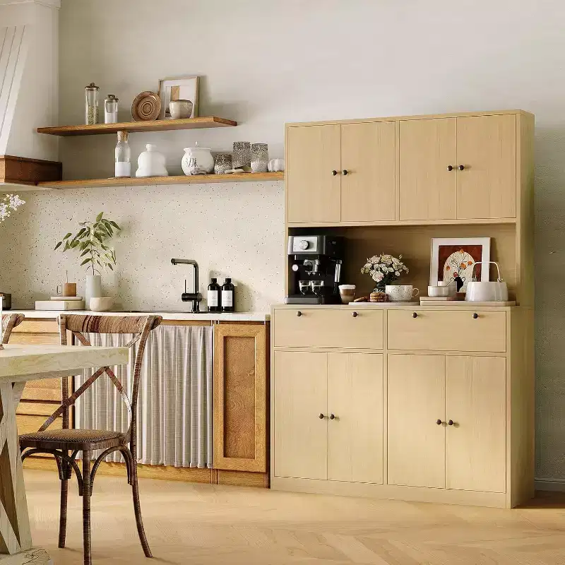 71 Tall Kitchen Pantry Storage Cabinet, Kitchen Hutch with Microwave Stand & Countertop, Large Food Pantry Cabinet with 2 Drawers and 8 Doors