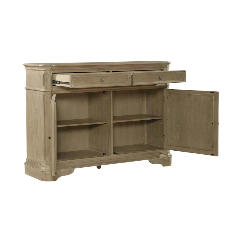 Wood Buffet Cabinet with Mirrored Doors and Drawer Storage