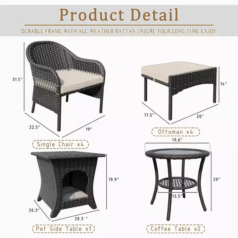 UPTIOT 11-Piece Outdoor Wicker Patio Conversation Seating Set
