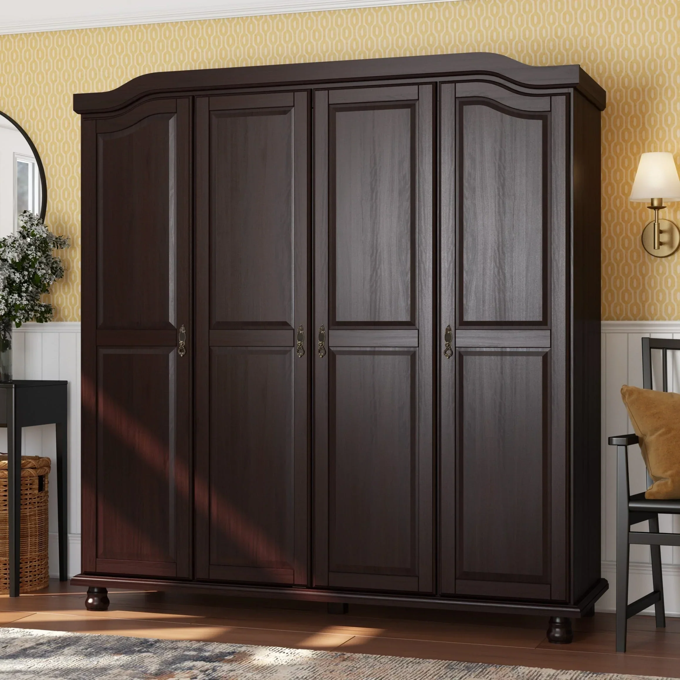 Palace Imports 100% Solid Wood Kyle 4-Door Wardrobe Armoire with Solid Wood or Mirrored Doors