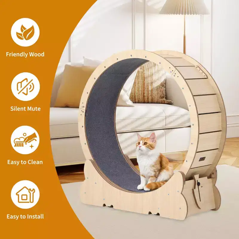 35.4 Inch Cat Exercise Wheel for Indoor Cats, Large Cat Treadmill Wheel with Detachable Carpeted Runway, Versatile Cat Toy Running Wheel Treadmill