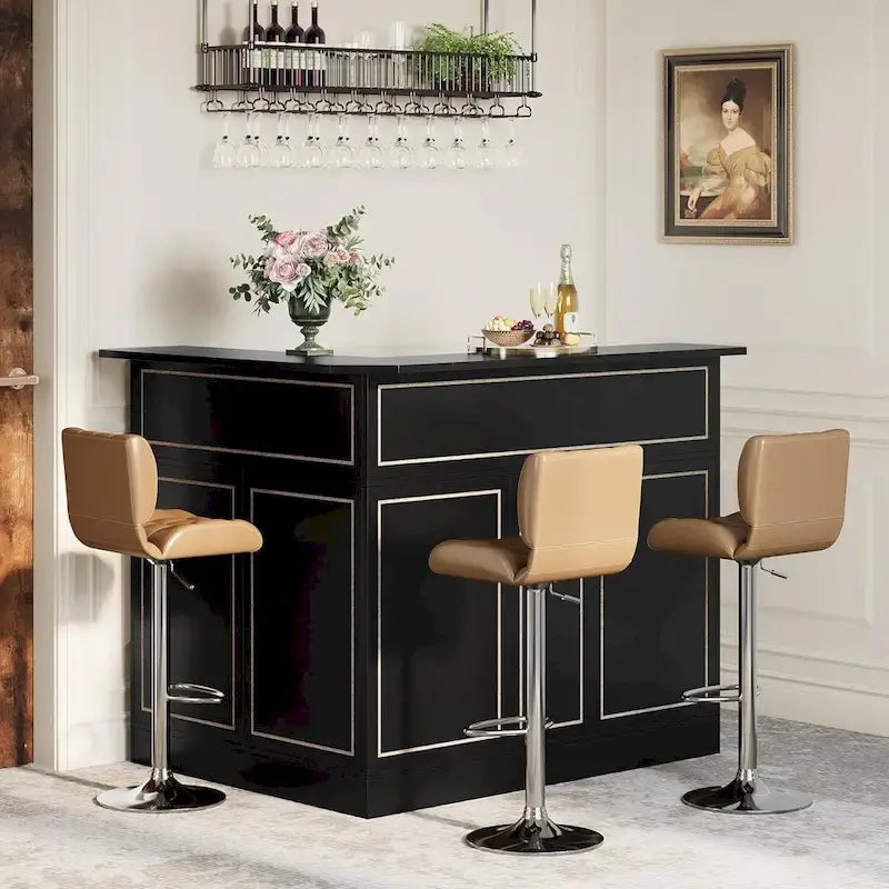 L-Shaped Bar Cabinet with Stemware Racks for Home Pub