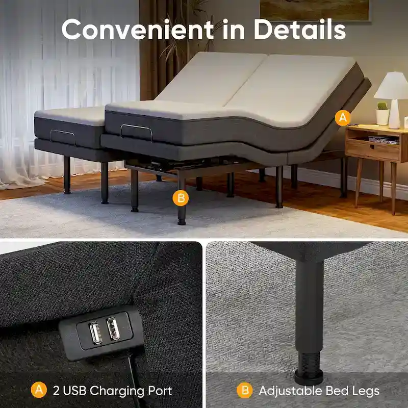 Adjustable Bed Frame Base Stress Massage Wireless Remote Quiet Motor