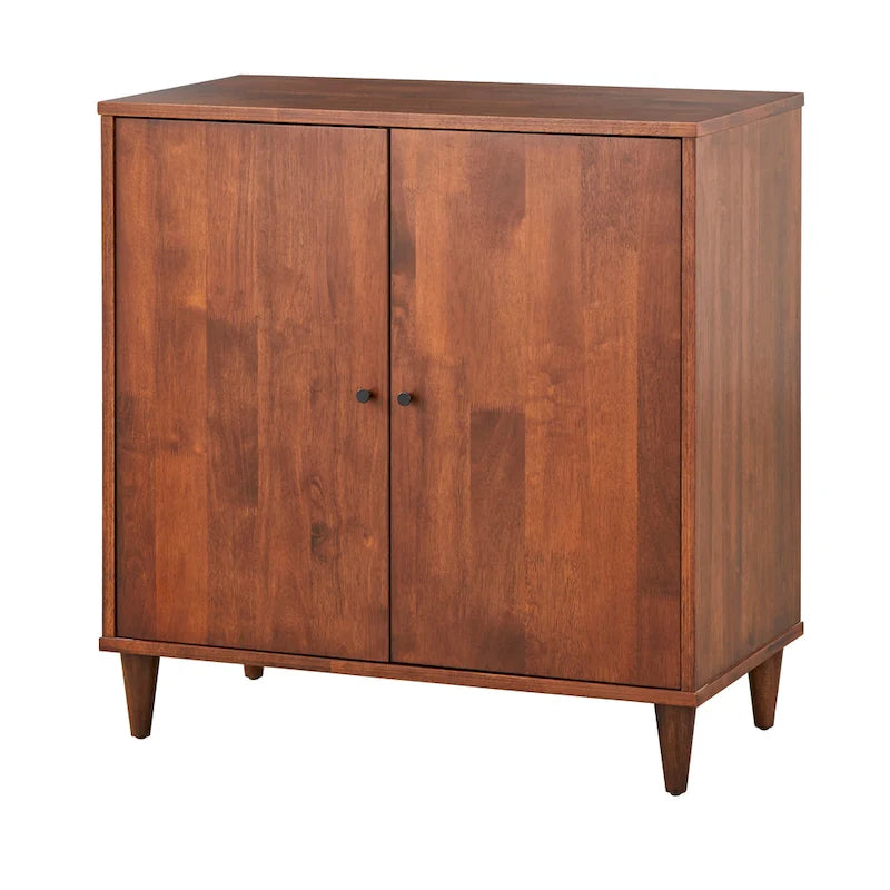 2-Door Buffet Sideboard – Tobacco Brown, Acacia Veneer & Rubberwood, Black Metal Knobs, Mid-Century Modern Style