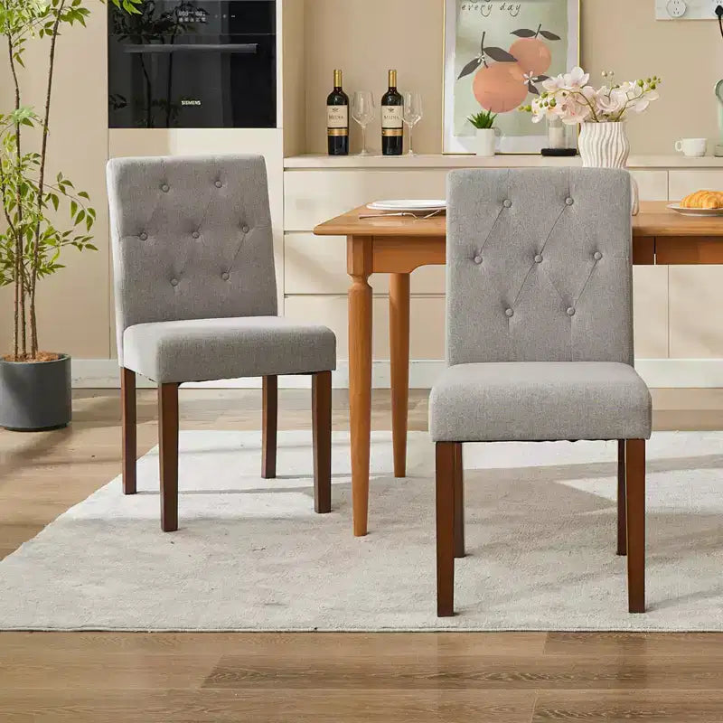 Parsons Button Tufted Dining Chairs Set of 6 / 4 - Upholstered Fabric Kitchen Chairs with Wood Legs & Padded Seats - Living Room Kitchen Furniture