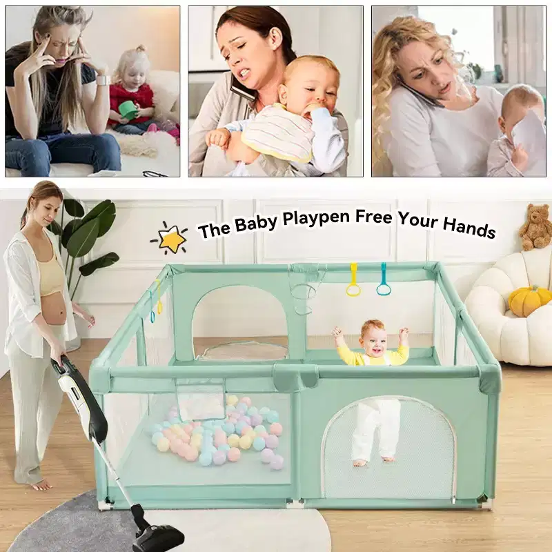 GOTGELIF 79x79 4-Panel Baby Playpen Spacious & Secure Portable Playard