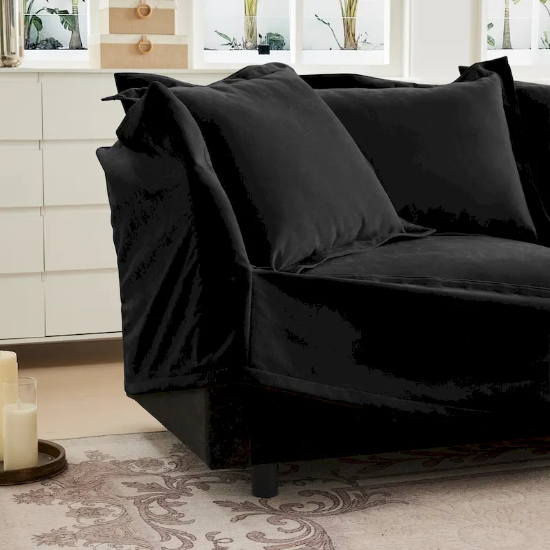 120 Chenille 3-Seater Sofa Set with 3 Ottomans, Sleeper Function & Removable Slipcovers