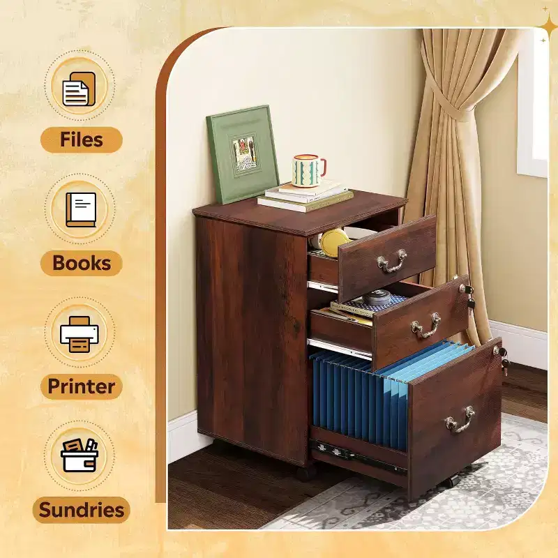 File Cabinet 2-Drawer, Small Office Furniture with Lock, Rolling Under Desk Filing Cabinet for Home Office