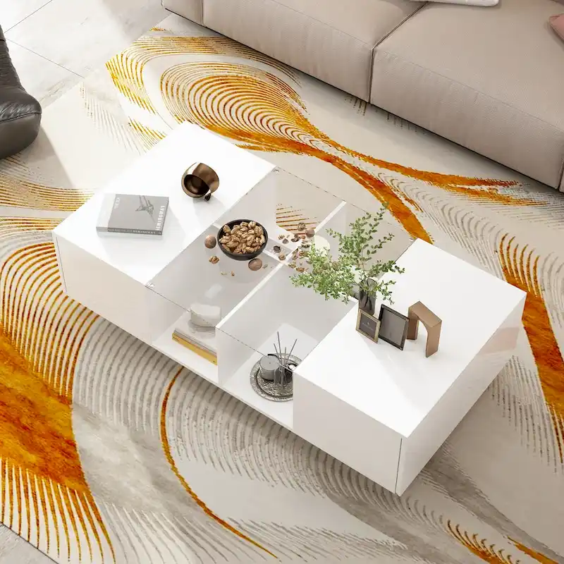 Coffee Table Storage High Gloss Coffee Tables LED Lighting Cocktail - 47.4W