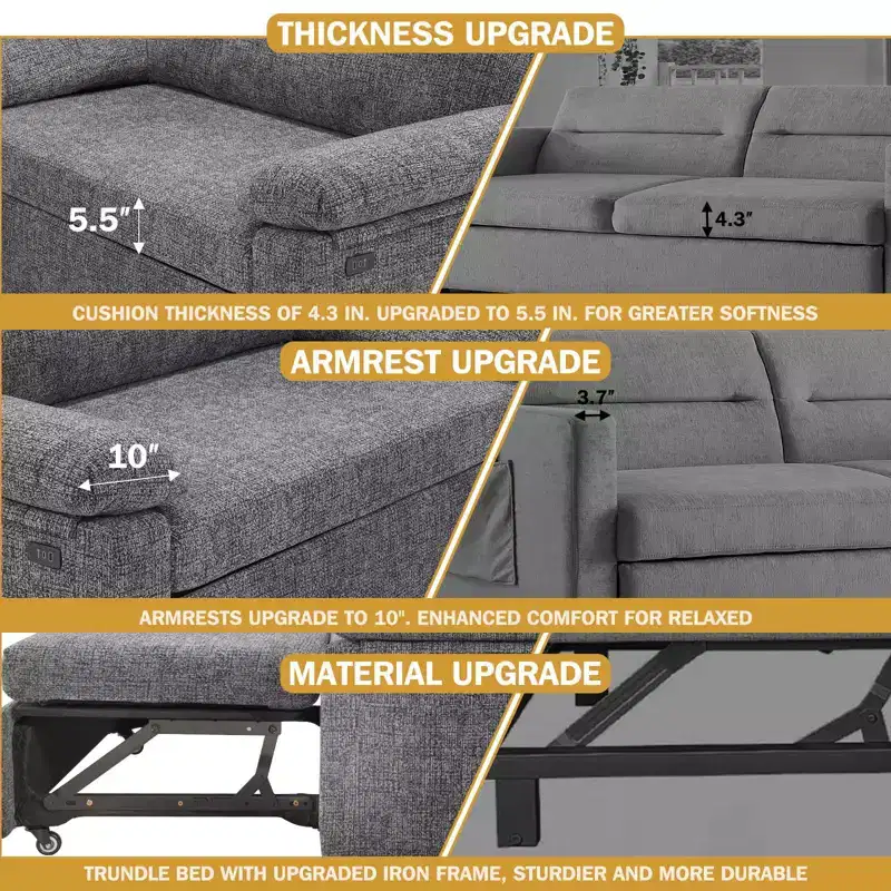 Dyonery 3-in-1 Convertible Sofa Bed, Pull Out Sleeper Sofa with Adjustable Backrest