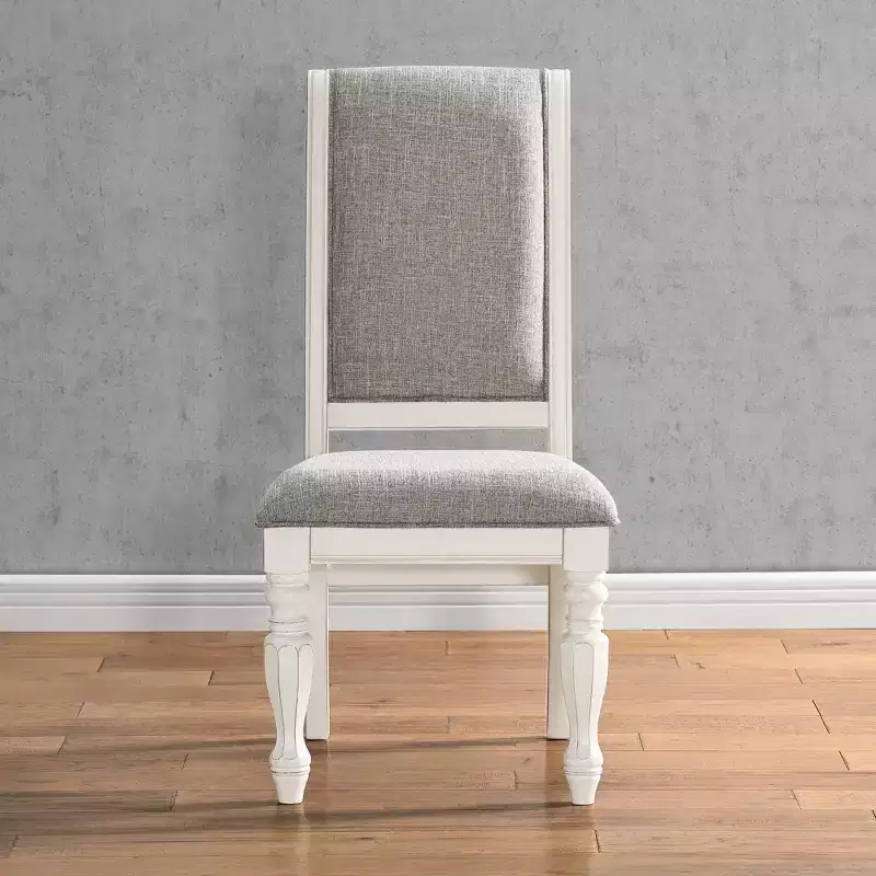 Roundhill Furniture Belleza Solid Wood Upholstered Dining Chairs, Antique White, Set of 2