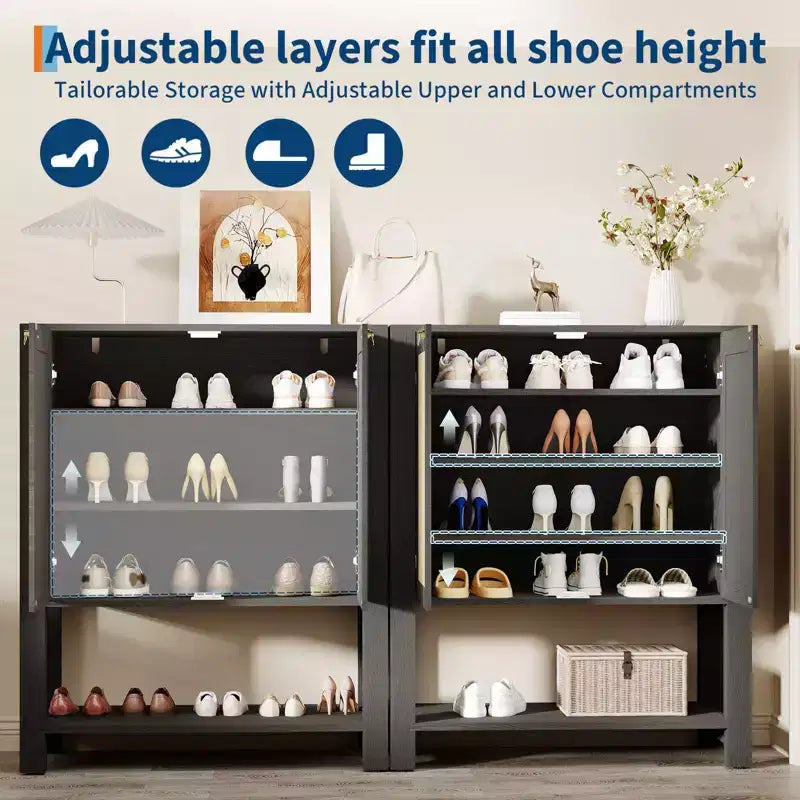 5-Tier Rattan Shoe Cabinet with Adjustable Shelves & Doors, Slim Entryway Organizer