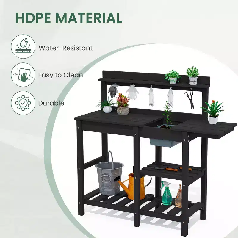 Hyleory HDPE Weather-Resistant Potting Bench Table with Storage Shelf