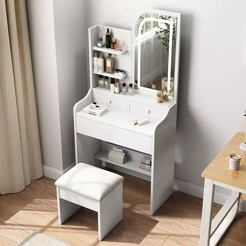 Vanity Desk with Mirror and Light , Makeup Vanity Table with Hair Dryer Holder, Dressing Table Make Up Desk with Chair and 3 Drawers