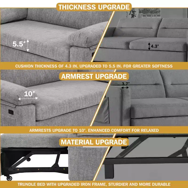Dyonery 3-in-1 Convertible Sofa Bed, Pull Out Sleeper Sofa with Adjustable Backrest
