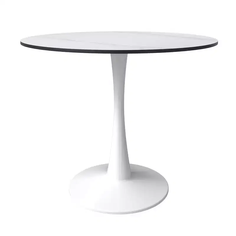 LeisureMod Bristol 31 Round Dining Table  Sintered Stone Top Accent Caf Table & Sturdy Steel White Pedestal Base for Kitchen and Small Spaces