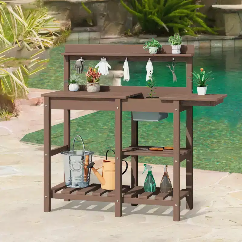 Hyleory HDPE Weather-Resistant Potting Bench Table with Storage Shelf
