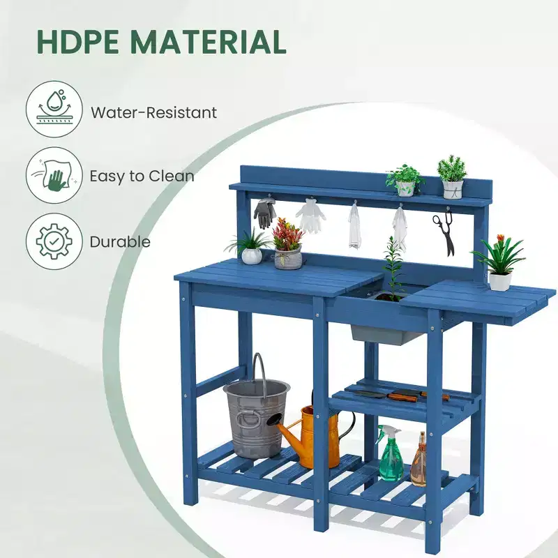 Hyleory HDPE Weather-Resistant Potting Bench Table with Storage Shelf