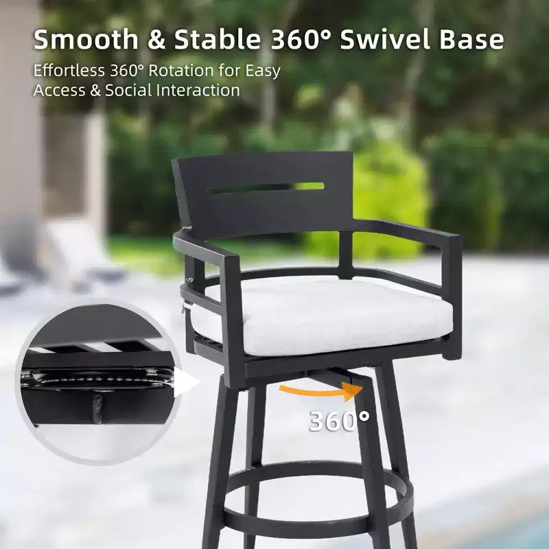 Swivel Outdoor Bar Stool Patio Bar Chair Set of 2, Aluminum Material & Tapered Leg & Moveable Cushion