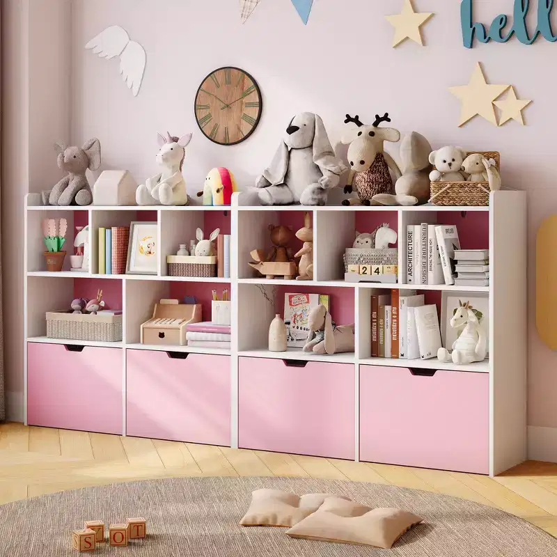 Pink and White Kids Toy Storage Organizer, Wooden Toy Storage Cabinet, Playroom Storage Cubby, Toys Organizers and Storage for Bedroom, Nursery