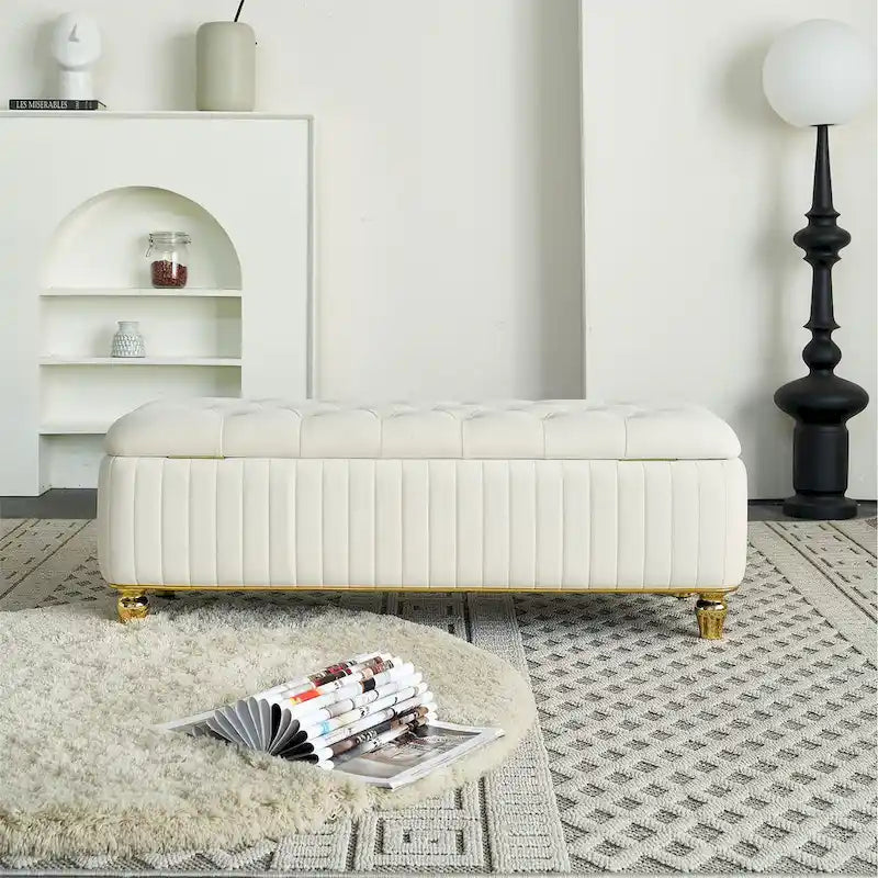 Rectangle Storage Ottoman Bench – Green / Black / Beige, Tufted Velvet, Modern Style, Seats 1–2