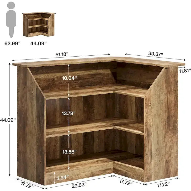 L-Shaped Bar Cabinet with Stemware Racks for Home Pub
