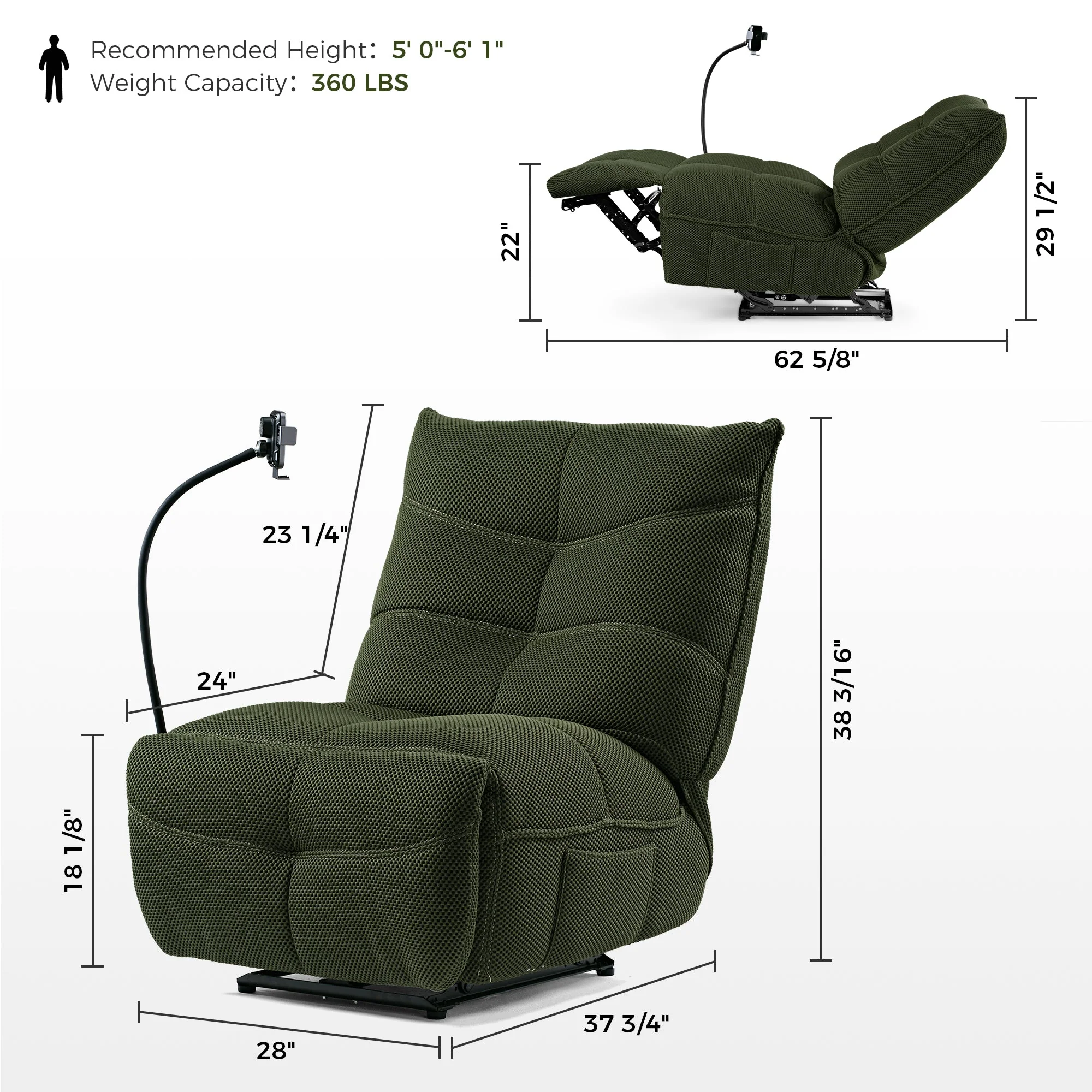 Recliner with Wireless Charging and USB Port