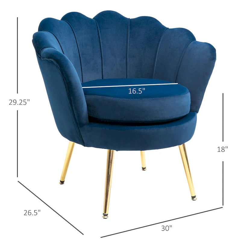 HOMCOM Elegant Velvet Fabric Accent Chair/Leisure Club Chair with Gold Metal Legs for Living Room - 29.5 x 24.75 x 28.75