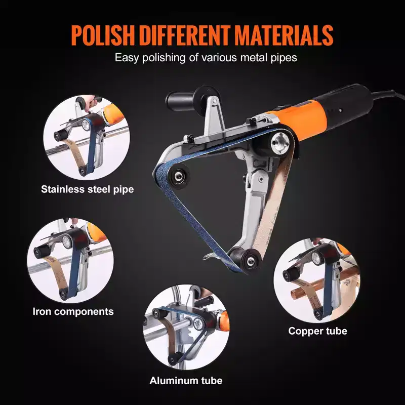 VEVOR Pipe Tube Polisher Sander, 1000W Pipe Belt Sander with 6 Variable Speeds 1100-3200rpm, 50PCS Sanding Belts, Orange&Black