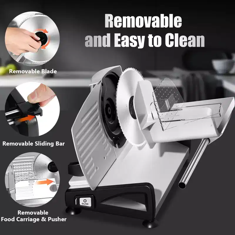 OSTBA 200W Electric Meat Slicer, Dual 7.5 Stainless Steel Blades, Quiet DC Motor, 0-15mm Adjustable, Easy to Clean for Meat, Cheese, Bread & Veggies