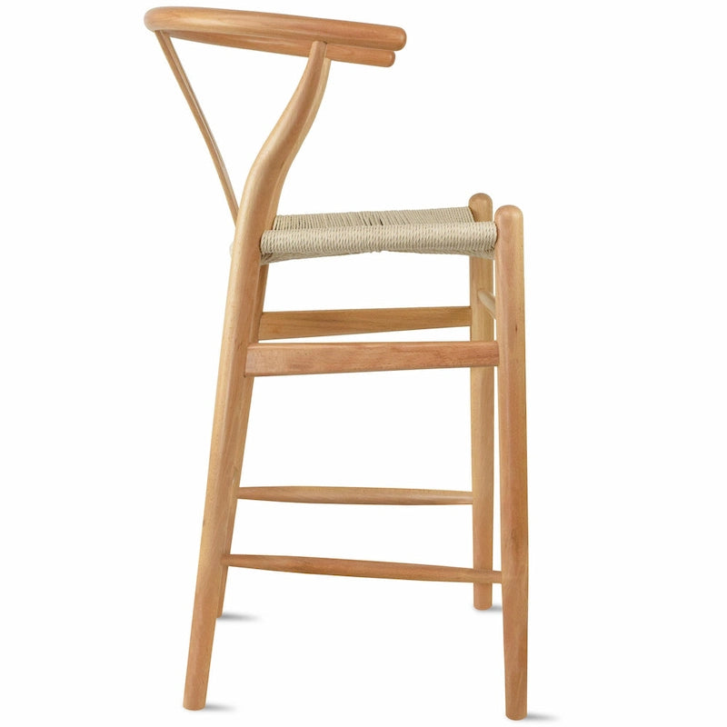 Solid Wood Countertop Height Barstool with Open Y Back, Farmhouse Woven Seat