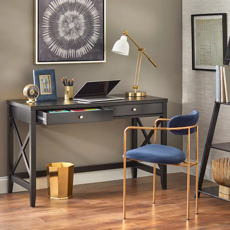 X-Side Writing Desk with 2 Drawers & Metal Hardware �� 47.75�� Wide