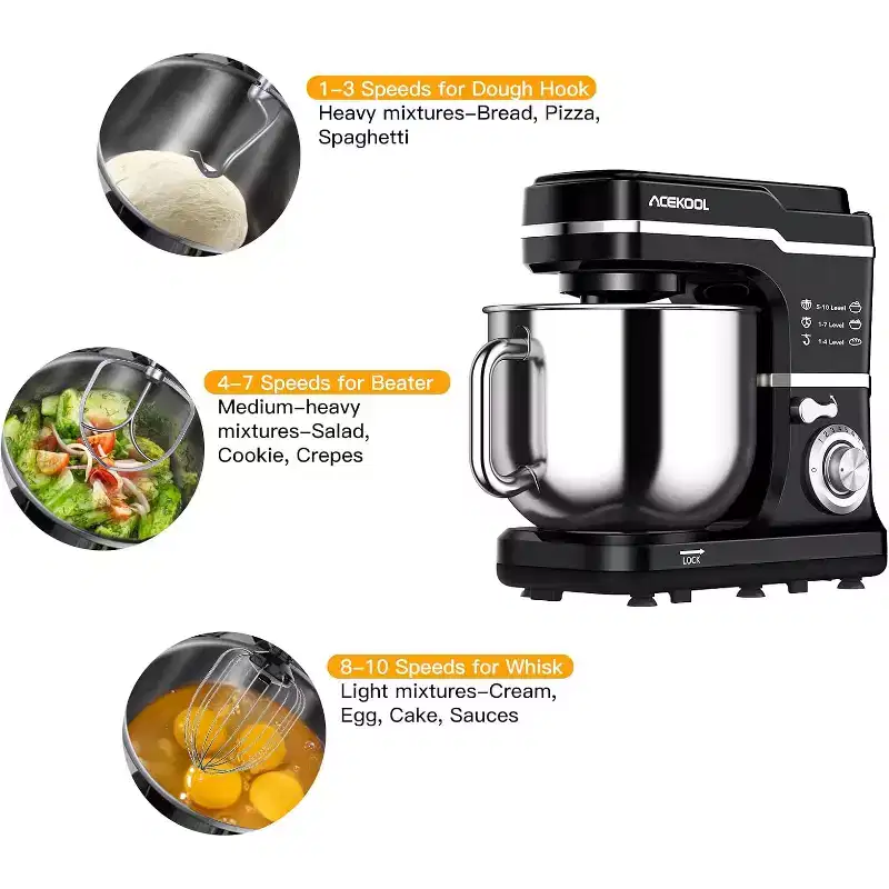 GustoWave 7.5 Qt Electric Stand Mixer, 10 Speed Food Mixer for Kitchen