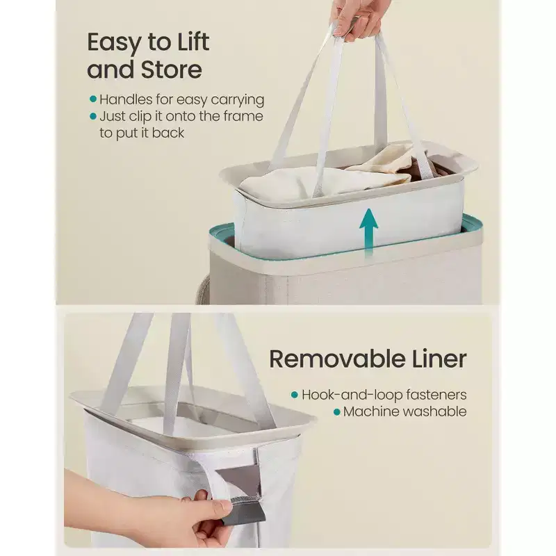 Laundry Basket, 17.2 Gal. Laundry Hamper, Easy Assembly, with Lid and Handles, Removable Liner, 15.4 x 8.7 x 29.5 Inches, Cappuccino Beige