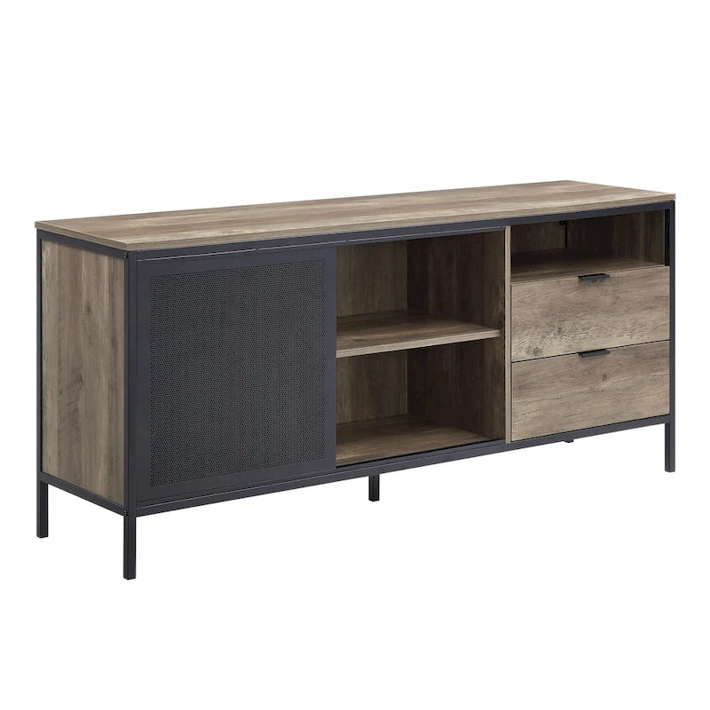 63-Inch Industrial TV Stand – Oak & Black, MDF & Metal Frame, Fits TVs up to 60 Inches