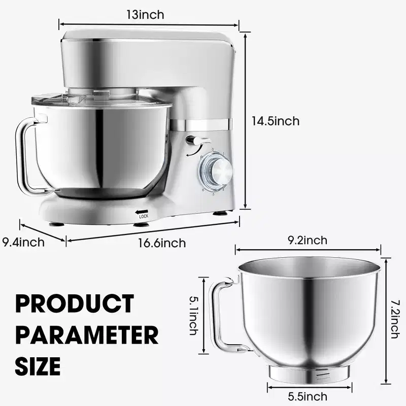 SUGIFT 7.5 QT Electric Kitchen Mixer with 6 Speeds & Pulse, Stainless Steel Bowl for Baking, Cooking & Dough Kneading
