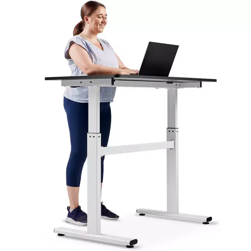 Sunny Health & Fitness Air-Drive Standing Desk with Cordless Air Lift - White