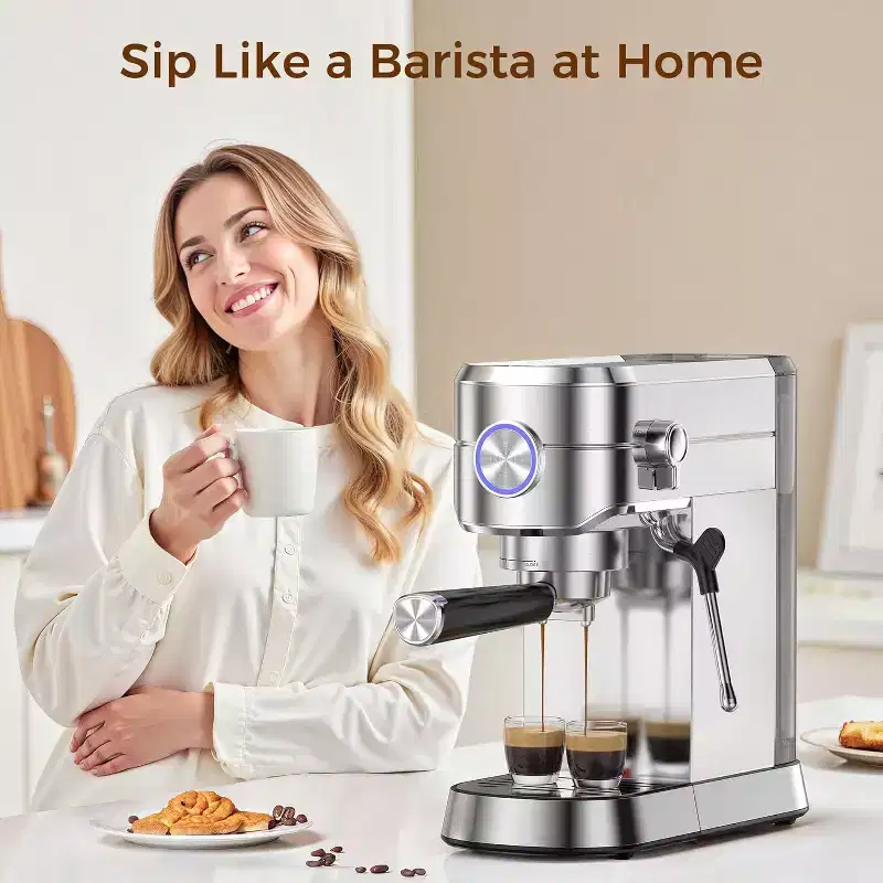 20 Bar Compact Espresso Machine with Milk Frother, Stainless Steel Coffee Maker, 40 oz Removable Water Tank for Cappuccino & Latte