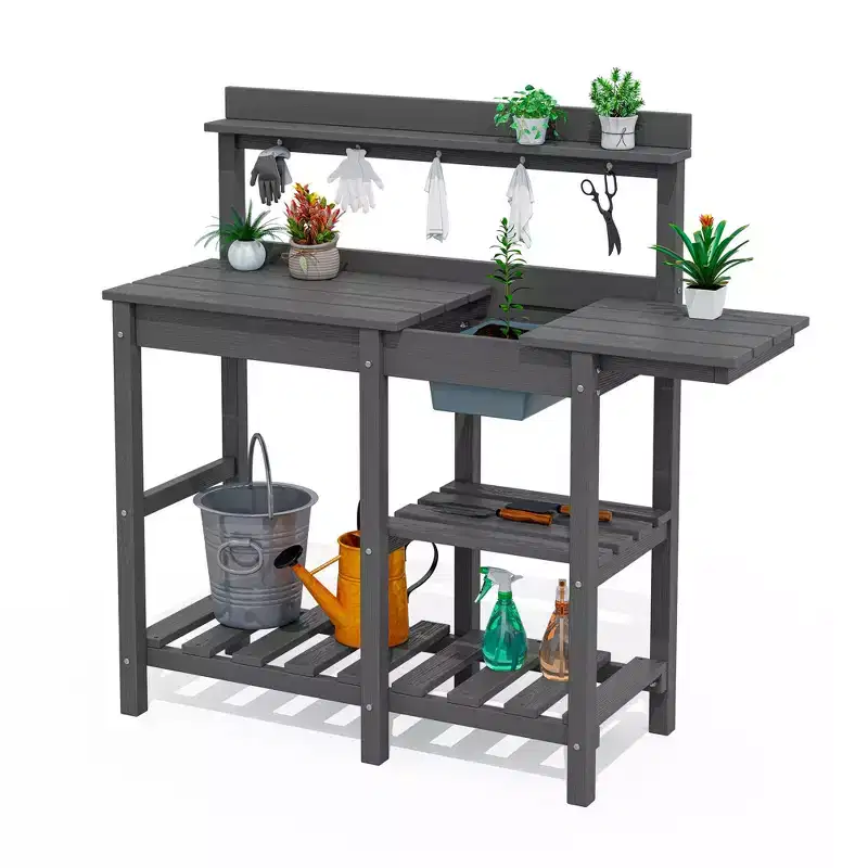 Hyleory HDPE Weather-Resistant Potting Bench Table with Storage Shelf