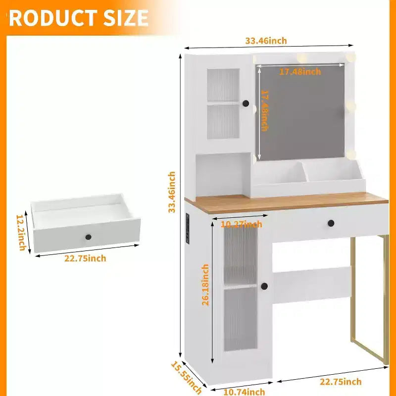 Vanity Desk with Mirror, 3 Lighting Modes Lights, Built-in Outlets & USB Ports, Spacious Drawers & Storage Cabinet, Makeup Dressing Table for Bedroom