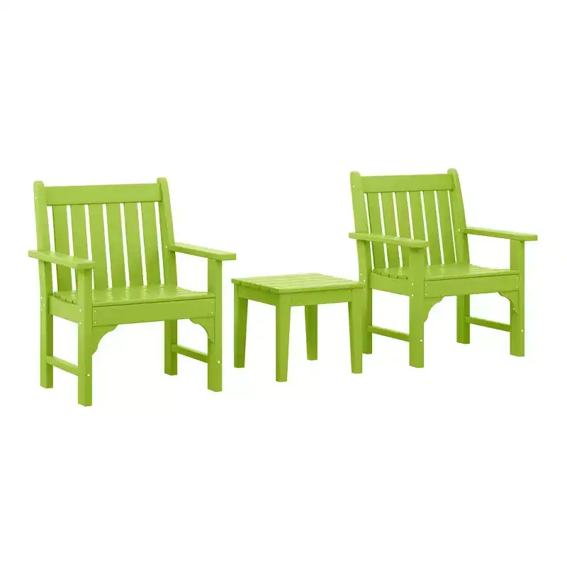 WestinTrends Malibu Outdoor Patio 3-Piece HDPE Adirondack Garden Chairs with Square Adirondack Side Table Set