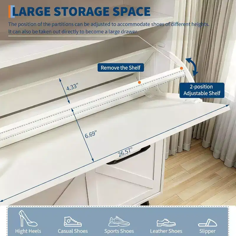 4-Drawer Flip Shoe Cabinet, Freestanding Hidden Shoe Organizer with Metal Legs & Solid Wood Doors, Narrow Entryway Shoe Storage for Hallway Foyer
