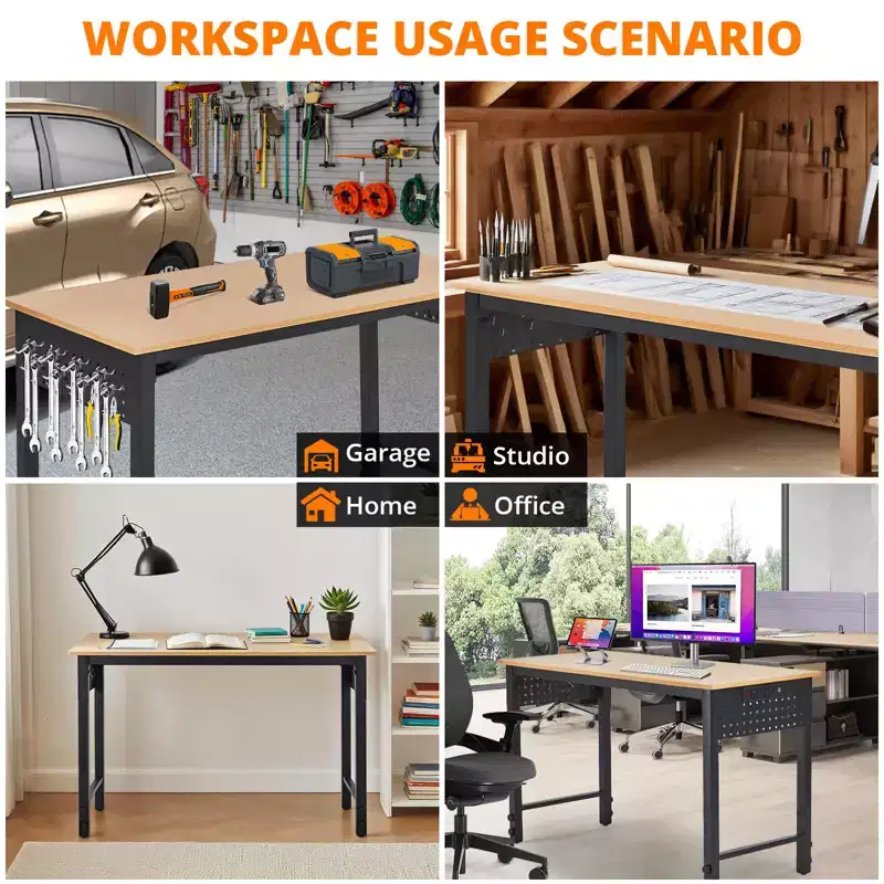 Adjustable Workbench, 2000 LBS Load Capacity Workbench, Mobile Work Table with Locking Casters, Height Adjustment Range, for Garage, Workshop