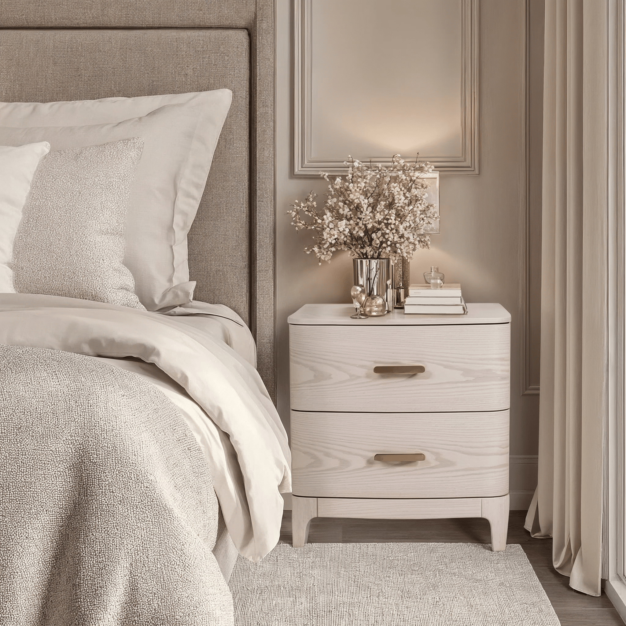 Lightwash Wood 2 Drawer Bedside Table
