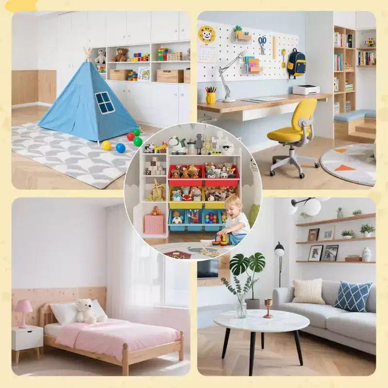 Kids Toy Organizer with 8 Removable Bins, Large Toy Box & Bookshelf Combo for Bedroom, Nursery, Classroom for Toys Books