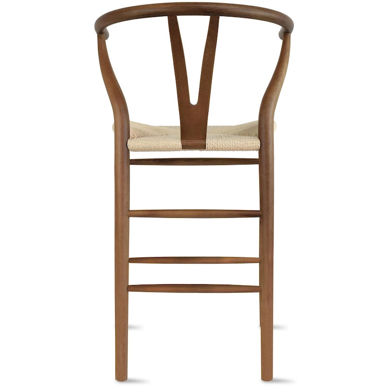 Solid Wood Countertop Height Barstool with Open Y Back, Farmhouse Woven Seat