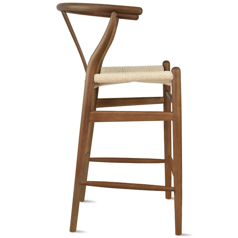 Solid Wood Countertop Height Barstool with Open Y Back, Farmhouse Woven Seat